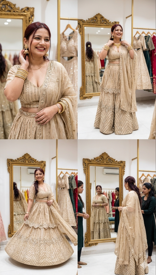 Golden Zari Chevron Lehenga