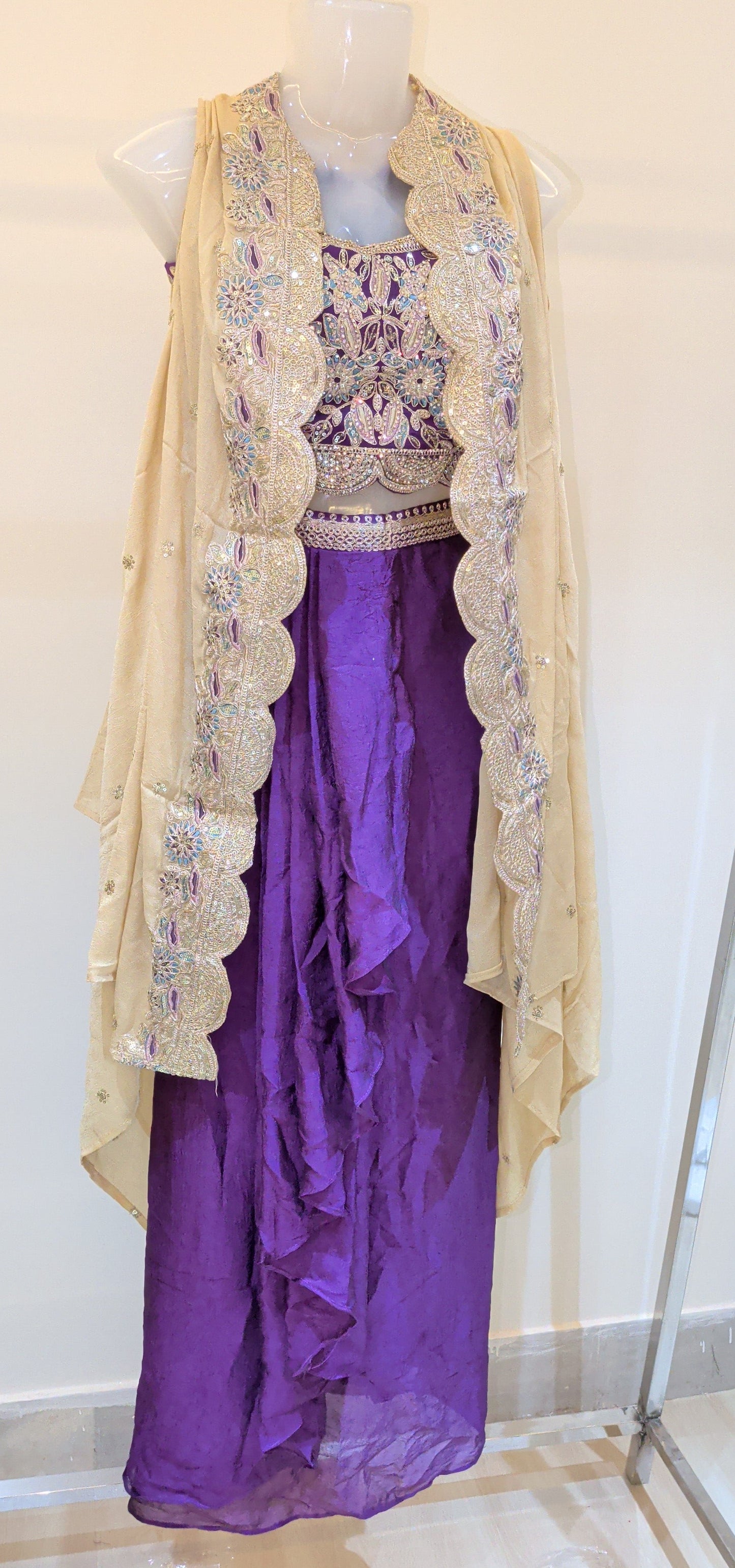Purple pre-drape with cape Indo-Western Dress