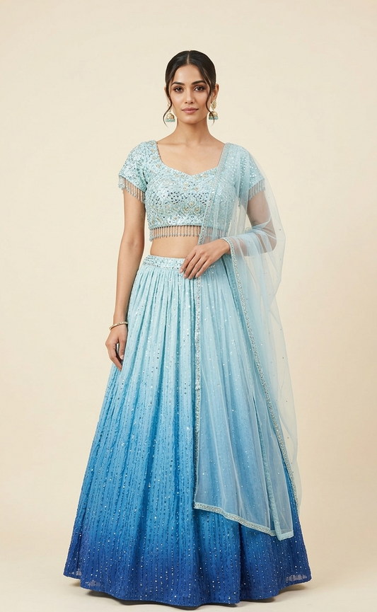 Aqua-Marine Ombre Lehenga