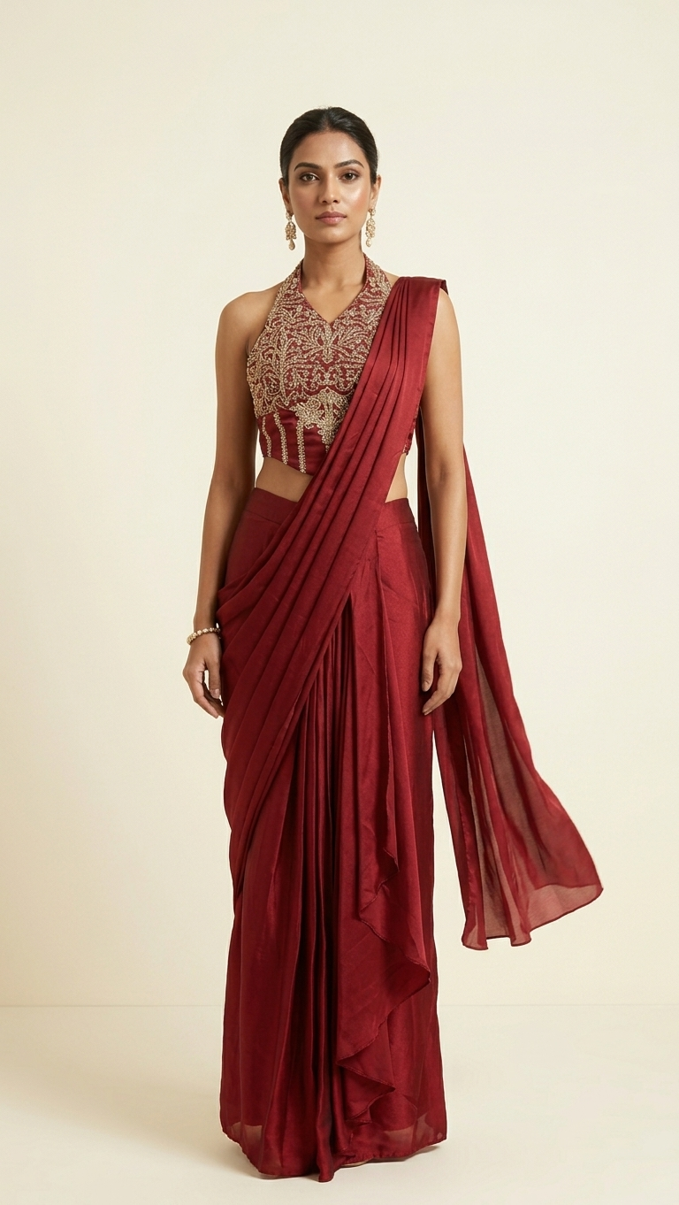 The Crimson Corset Drape Saree