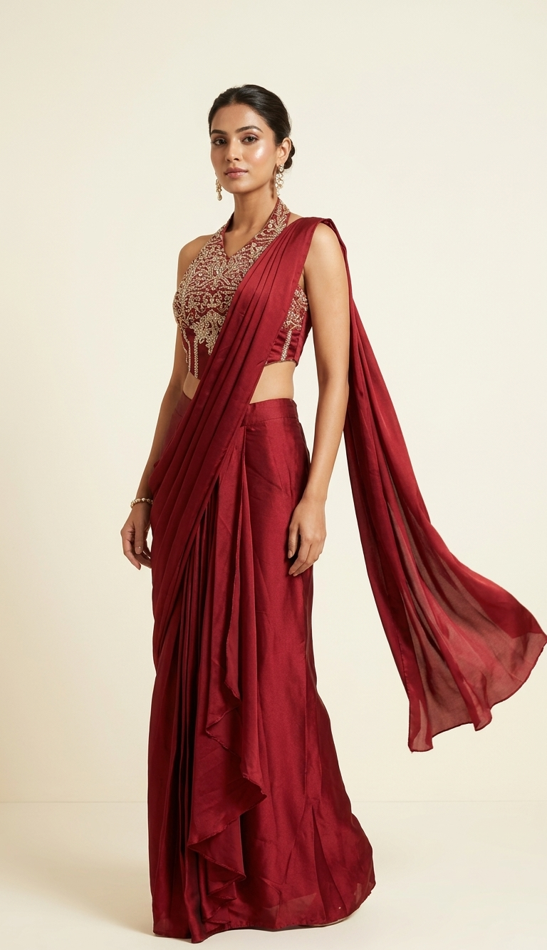The Crimson Corset Drape Saree