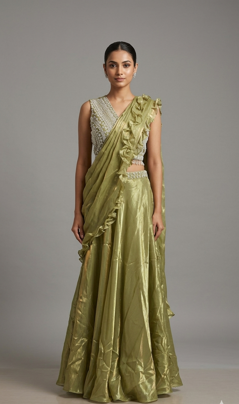 The Sage Ruffled Lehenga-Saree