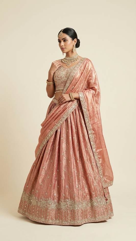 Vintage Rose & Gold Zari Ensemble